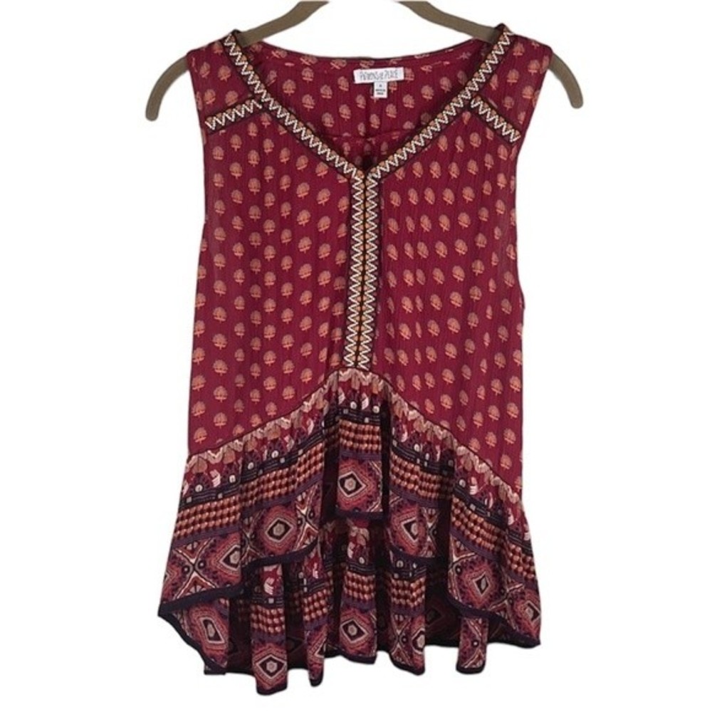 Patrons of Peace Indiana Boho Red Floral Sleeveless Top